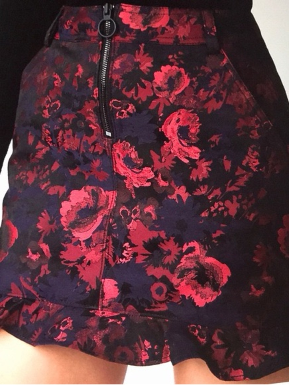 Express Floral Ruffle-Hem Mini Skirt in Navy and Pink